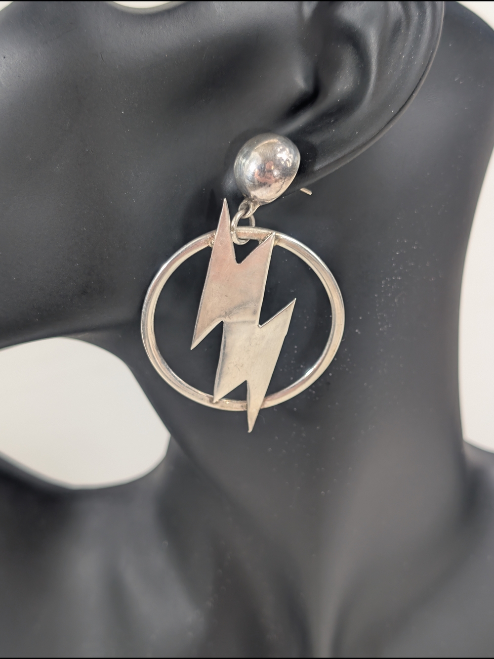 Vintage Taxco Mexico 925 Sterling Silver Lightning Bolt Hoop Earrings